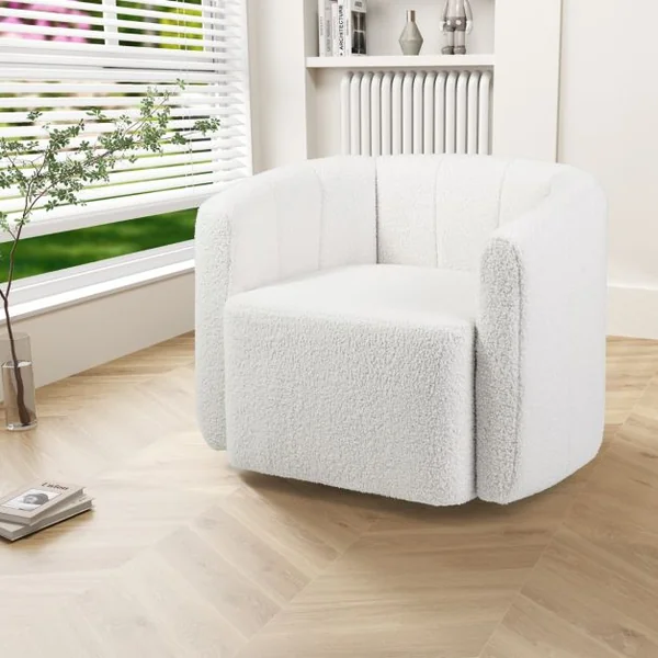Chaise Pivotante en Forme de Tonneau Chaise d'Appoint Rembourrée Moderne en Sherpa avec Dossier Incurvé et Accoudoirs