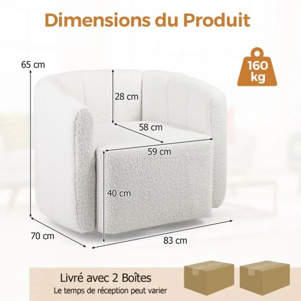 Chaise Pivotante en Forme de Tonneau Chaise d'Appoint Rembourrée Moderne en Sherpa avec Dossier Incurvé et Accoudoirs