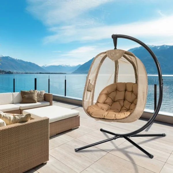 Chaise Suspendue avec Support avec Grand Coussin Confortable Support en Acier Base en X Stable Charge max : 110 kg