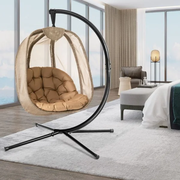 Chaise Suspendue avec Support avec Grand Coussin Confortable Support en Acier Base en X Stable Charge max : 110 kg
