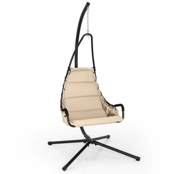 Chaise Suspendue avec Support Chaise Hamac avec Siège Rembourré Extra Large Cadre Métallique Chaise Intérieure Extérieure Beige