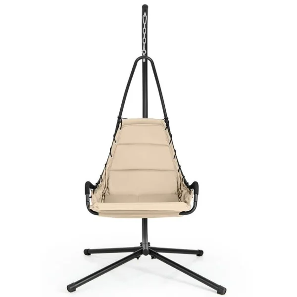 Chaise Suspendue avec Support Chaise Hamac avec Siège Rembourré Extra Large Cadre Métallique Chaise Intérieure Extérieure Beige