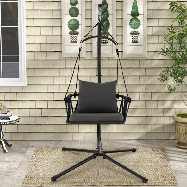 Chaise Suspendue avec Support Coussins de Siège et de Dossier Cadre en Métal Antirouille et Dossier Tissé Chaise Hamac Intérieur&Extérieur
