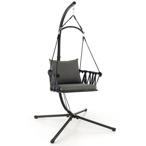 Chaise Suspendue avec Support Coussins de Siège et de Dossier Cadre en Métal Antirouille et Dossier Tissé Chaise Hamac Intérieur&Extérieur