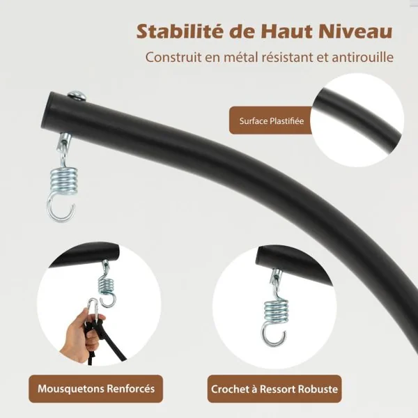 Chaise Suspendue avec Support Coussins de Siège et de Dossier Cadre en Métal Antirouille et Dossier Tissé Chaise Hamac Intérieur&Extérieur