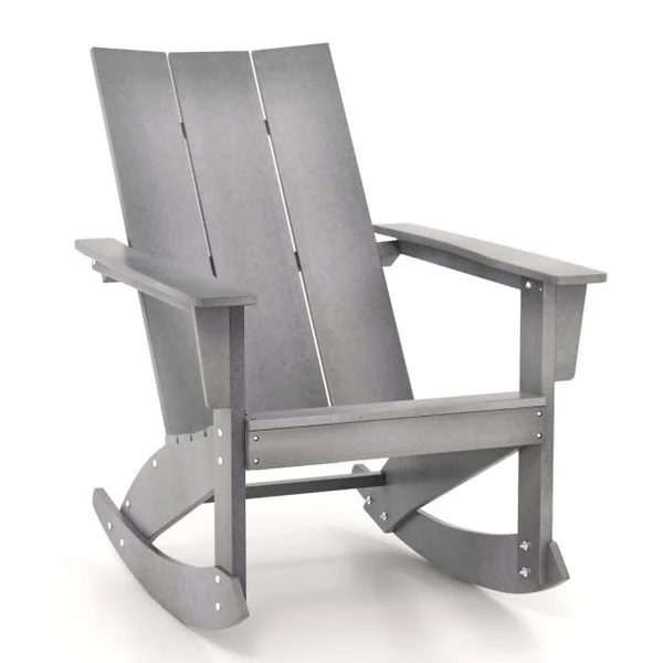 Chaise à Bascule Adirondack en HDPE Charge 150 kg, Fauteuil avec Accoudoir et Dossier Résistant aux intempéries Gris