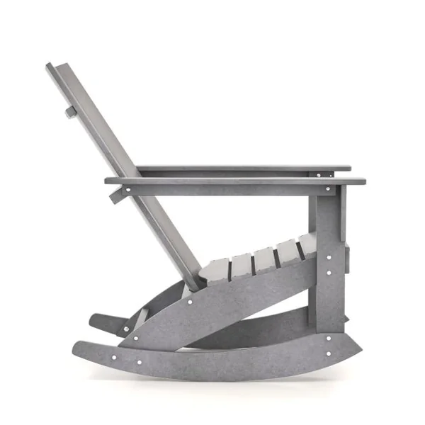 Chaise à Bascule Adirondack en HDPE Charge 150 kg, Fauteuil avec Accoudoir et Dossier Résistant aux intempéries Gris
