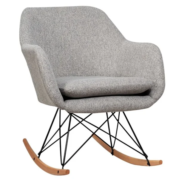 Chaise à Bascule d'Appoint Chaise d'Appoint à Bascule Dossier Ergonomique Haut Accoudoirs en Bois de Hêtre Massif Coussin de Siège Rembourré Gris