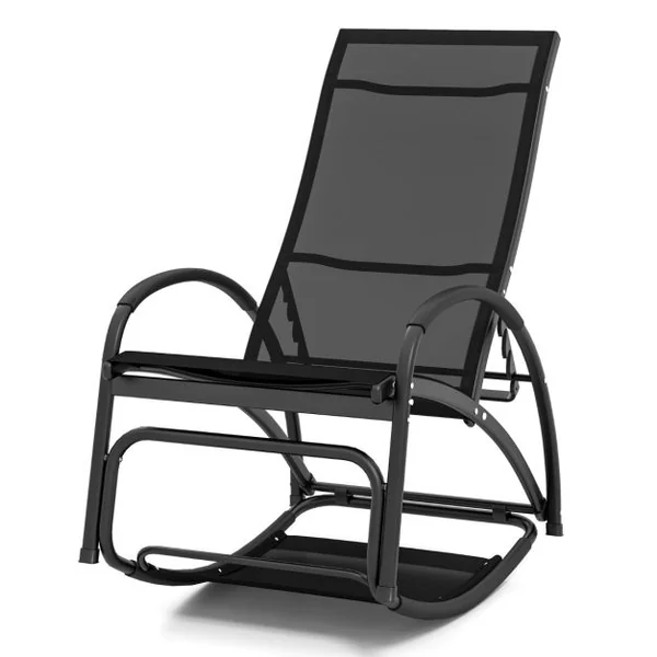 Chaise à Bascule d'Extérieur Chaise Longue Convertible Dossier Réglable à 4 Positions Accoudoirs Incurvés Cadre en Aluminium Gris