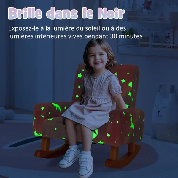 Chaise à Bascule pour Enfants Rembourrée en Flanelle Pieds en Bois de Peuplier Massif Brille dans le Noir Accoudoirs Fauteuil