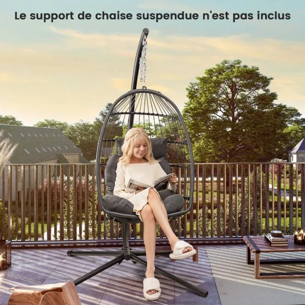 Chaise à Œufs Suspendue Chaise Suspendue avec Oreiller de Tête Coussin de Siège Chaise Suspendue avec Panier en Osier Capacité 150kg