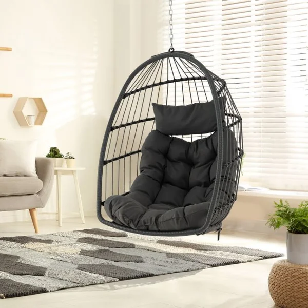 Chaise à Œufs Suspendue Chaise Suspendue avec Oreiller de Tête Coussin de Siège Chaise Suspendue avec Panier en Osier Capacité 150kg