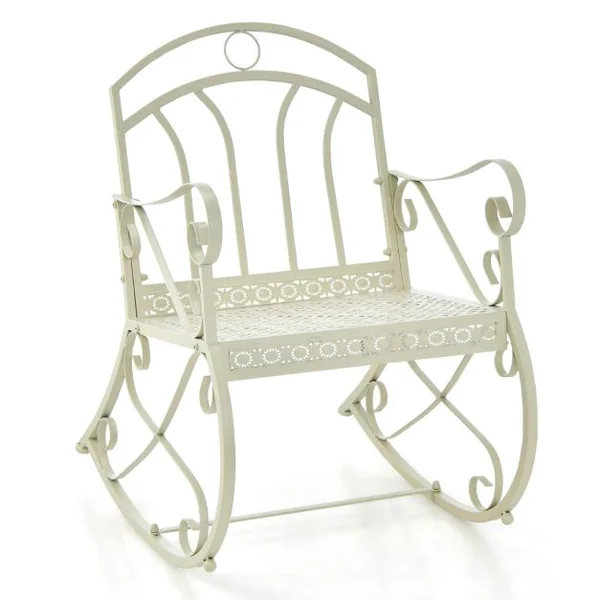Chaise/Fauteuil à Bascule en Métal Rocking Chair avec Dossier et Accoudoirs Charge150 kg pour Intérieur/Extérieur Blanc