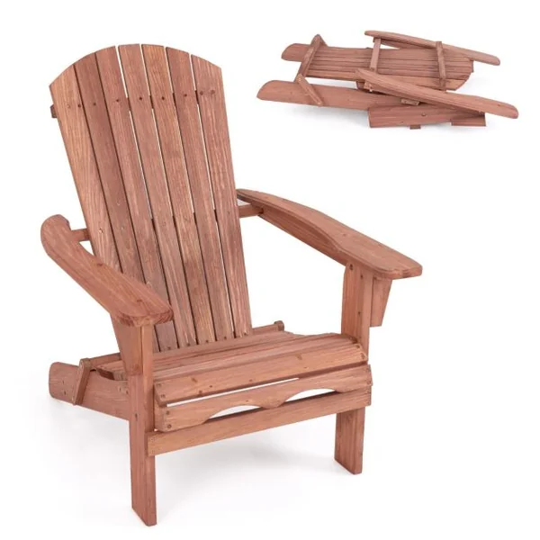 Chaises Adirondack Pliantes Chaise Longue Pliante en Bois Dossier Haut Accoudoirs Larges Capacité 180 Kg Marron