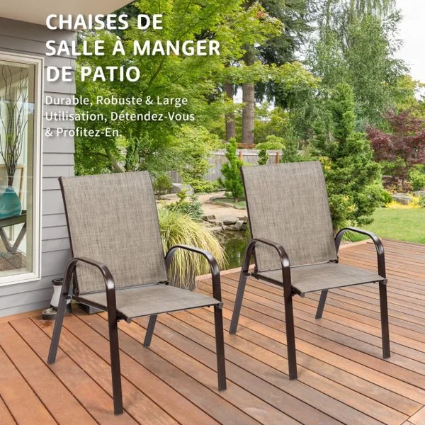 Chaises de Salle à Manger d'Extérieur Accoudoirs Incurvés Tissu Facile à Sécher Cadre en Métal Renforcé Siège Large Gris/Brun/Marron/Noir