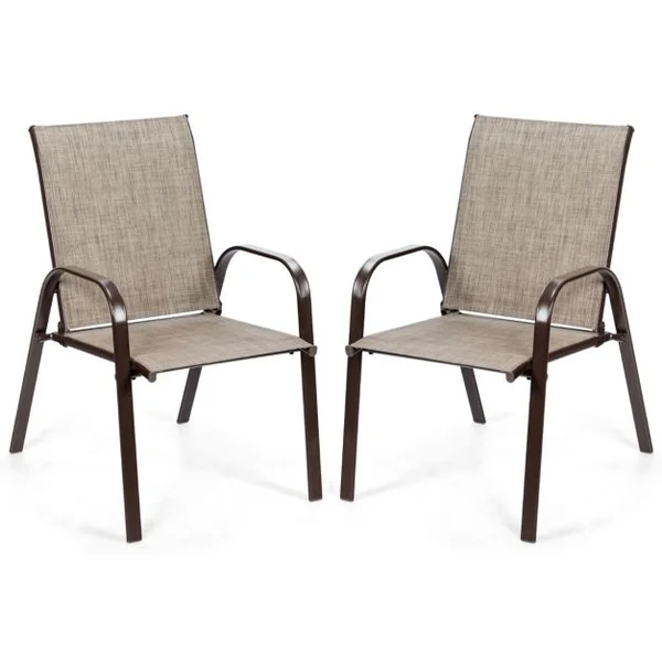 Chaises de Salle à Manger d'Extérieur Accoudoirs Incurvés Tissu Facile à Sécher Cadre en Métal Renforcé Siège Large Gris/Brun/Marron/Noir