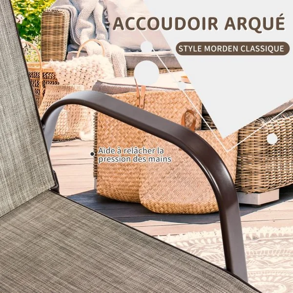 Chaises de Salle à Manger d'Extérieur Accoudoirs Incurvés Tissu Facile à Sécher Cadre en Métal Renforcé Siège Large Gris/Brun/Marron/Noir