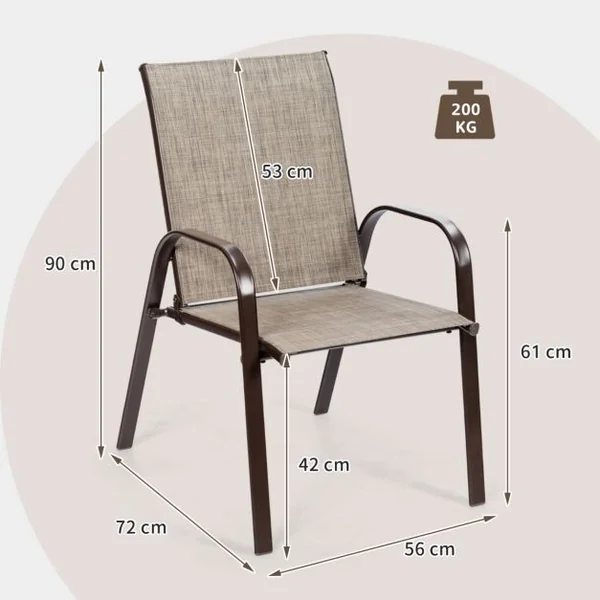 Chaises de Salle à Manger d'Extérieur Accoudoirs Incurvés Tissu Facile à Sécher Cadre en Métal Renforcé Siège Large Gris/Brun/Marron/Noir