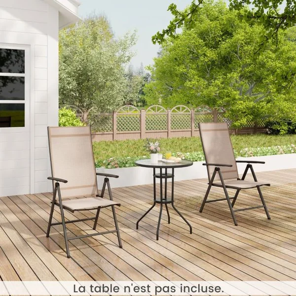 Chaises de Salle à Manger Pliantes pour Patio Chaises d'Extérieur avec Dossier Haut Réglable sur 7 Niveaux Marron