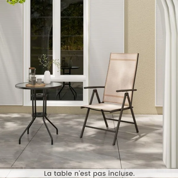 Chaises de Salle à Manger Pliantes pour Patio Chaises d'Extérieur avec Dossier Haut Réglable sur 7 Niveaux Marron