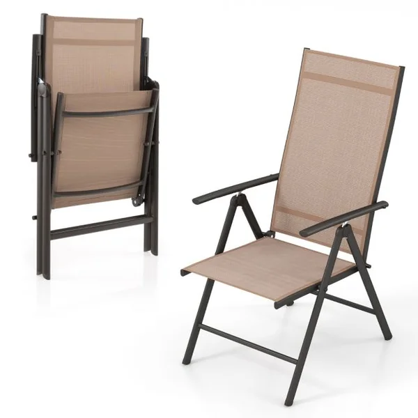 Chaises de Salle à Manger Pliantes pour Patio Chaises d'Extérieur avec Dossier Haut Réglable sur 7 Niveaux Marron
