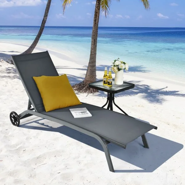 Chaises Longues de Jardin 5 Vitesses Angle Réglables pour Bord de Piscine Cour et Jardin Gris/Noir/Café