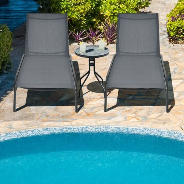 Chaises Longues de Jardin 5 Vitesses Angle Réglables pour Bord de Piscine Cour et Jardin Gris/Noir/Café