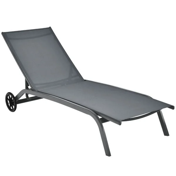 Chaises Longues de Jardin 5 Vitesses Angle Réglables pour Bord de Piscine Cour et Jardin Gris/Noir/Café