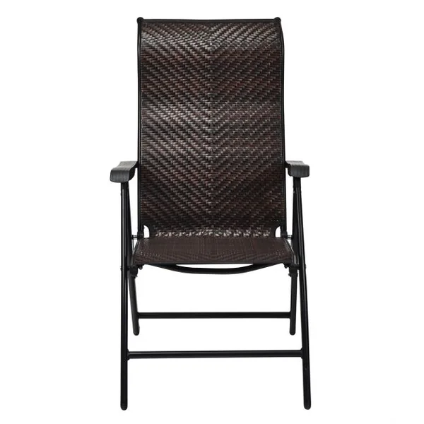Chaises Pliantes de Jardin en Rotin 1/2/4 Pièces avec Dossier Réglable pour Extérieur&Intérieur 69 x 58 x 112cm Marron