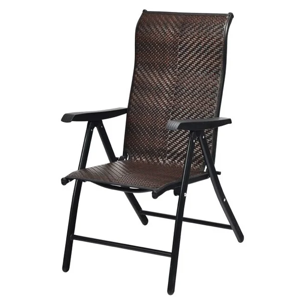 Chaises Pliantes de Jardin en Rotin 1/2/4 Pièces avec Dossier Réglable pour Extérieur&Intérieur 69 x 58 x 112cm Marron