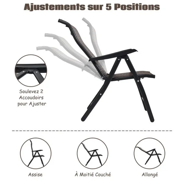 Chaises Pliantes de Jardin en Rotin 1/2/4 Pièces avec Dossier Réglable pour Extérieur&Intérieur 69 x 58 x 112cm Marron