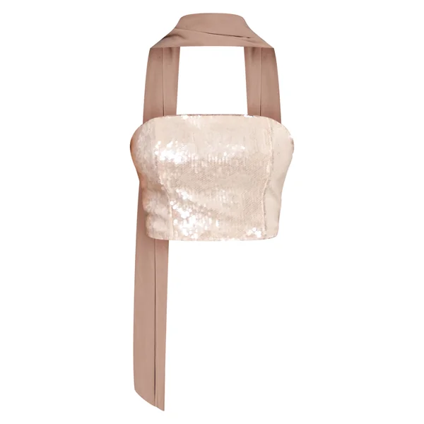 Champagne Top Bandeau À Sequins Petite Avec Foulard Coordonné