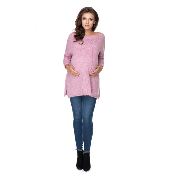 Chandail de grossesse long en laine - Beige/Parme