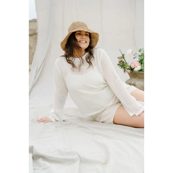 Chandail VANESSA en crochet - blanc lin