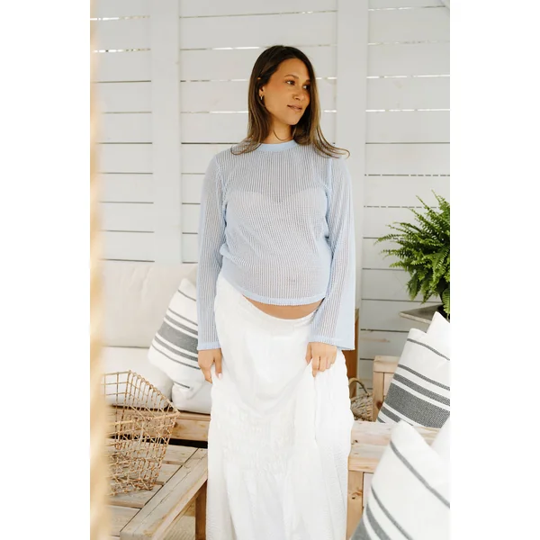 Chandail VANESSA en crochet - cristal bleu