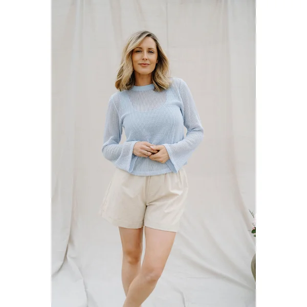 Chandail VANESSA en crochet - cristal bleu