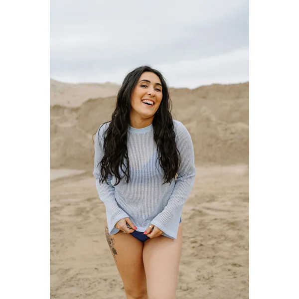 Chandail VANESSA en crochet - cristal bleu