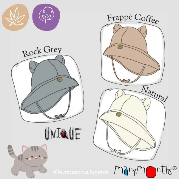Chapeau de soleil oreilles de CHAT évolutif - Chapeau "Kitty" ManyMonths chanvre et coton bio