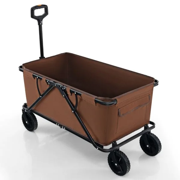 Chariot 170 L Robuste Chariot Pliable avec Guidon Réglable Porte-bouteilles et Poche de Rangement Chariot Utilitaire Pliable Café/Gris