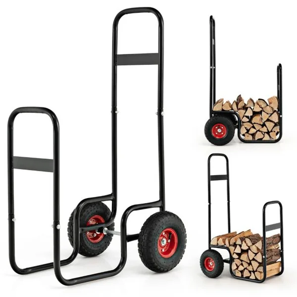 Chariot de Bûches Charge 136 KG avec 2 Roues en Caoutchouc