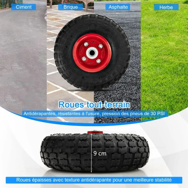 Chariot de Bûches Charge 136 KG avec 2 Roues en Caoutchouc