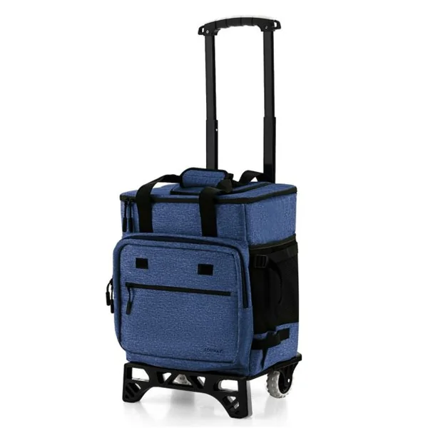 Chariot de Courses 40 L avec Sac Isotherme Étanche Poignée Extensible 2 Roues pour Camping Pique-niques Shopping Bleu