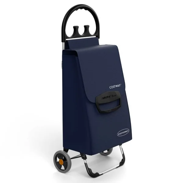 Chariot de Courses en Aluminium Portable Chariot à Roulettes EVA Tout-terrain 70L et Poche Isolante Chariot Polyvalent