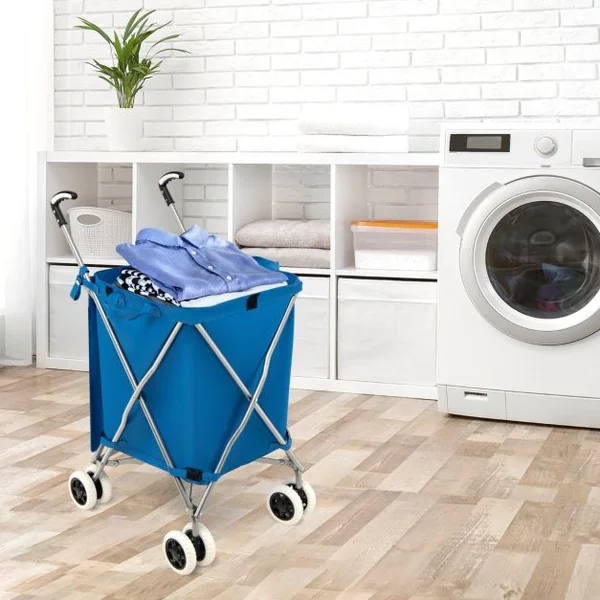 Chariot de Courses Pliable 90L 4 Roues Freinage et Direction à 360° Cadre en Acier en Forme de X Charge max.: 54 KG Bleu/Noir/Rouge/Rose/Gris