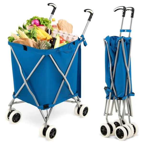 Chariot de Courses Pliable 90L 4 Roues Freinage et Direction à 360° Cadre en Acier en Forme de X Charge max.: 54 KG Bleu/Noir/Rouge/Rose/Gris