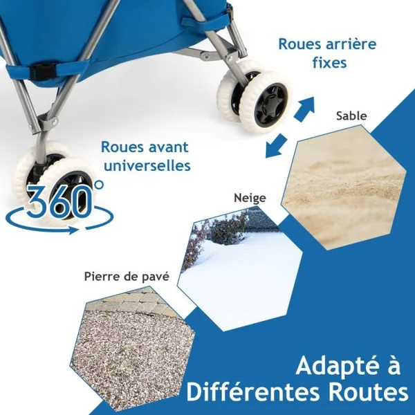 Chariot de Courses Pliable 90L 4 Roues Freinage et Direction à 360° Cadre en Acier en Forme de X Charge max.: 54 KG Bleu/Noir/Rouge/Rose/Gris