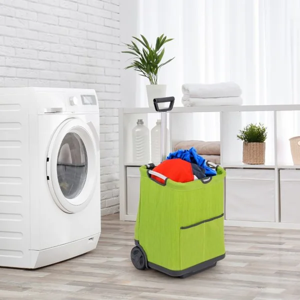 Chariot de Courses Pliable de 50L Chariot Utilitaire Portable avec 3 Poches Poignée Rétractable Cadre en Aluminium Robuste Vert