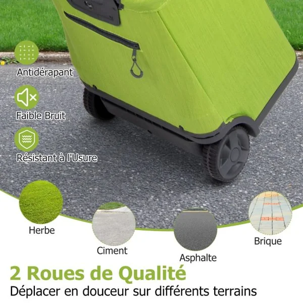 Chariot de Courses Pliable de 50L Chariot Utilitaire Portable avec 3 Poches Poignée Rétractable Cadre en Aluminium Robuste Vert