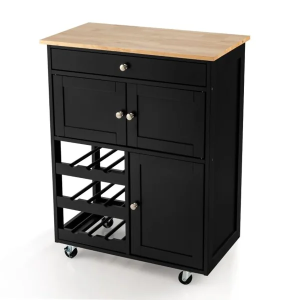 Chariot de Cuisine Desserte de Service à roulettes Meuble de Rangement Cuisine en MDF Solide de Haute Qualité 67 x 37 x 86,5 cm Noir