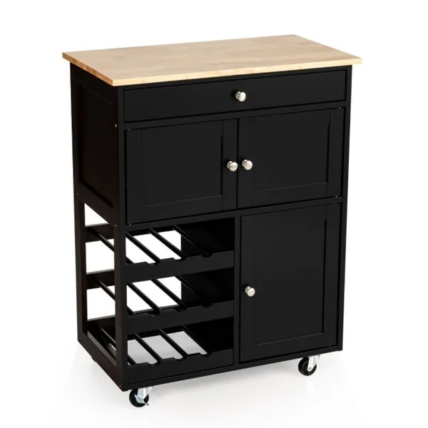 Chariot de Cuisine Desserte de Service à roulettes Meuble de Rangement Cuisine en MDF Solide de Haute Qualité 67 x 37 x 86,5 cm Noir